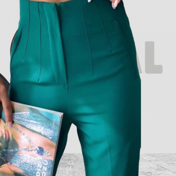 Zara Pants - Zara Teal High-Waisted Trousers